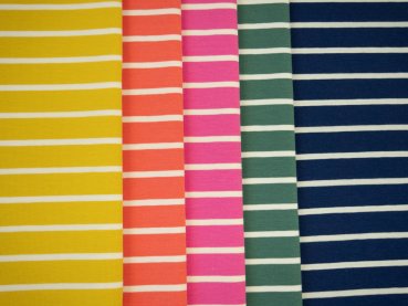 Preview: Baumwolljersey -Isa- Streifen - koralle weiss